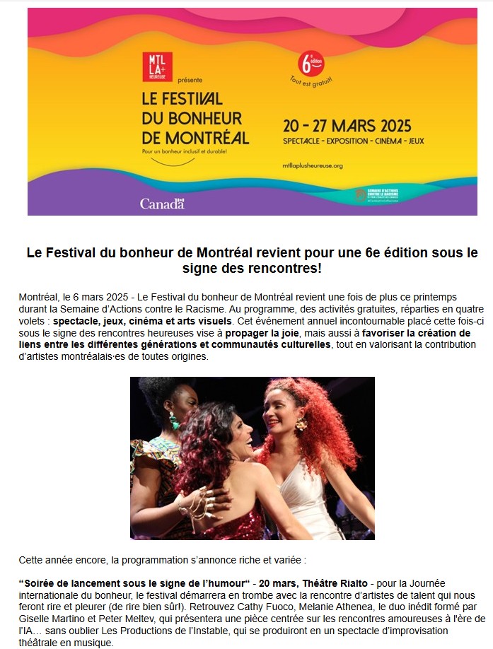 Le festival du bonheur de Montréal revient pour une 6e édition