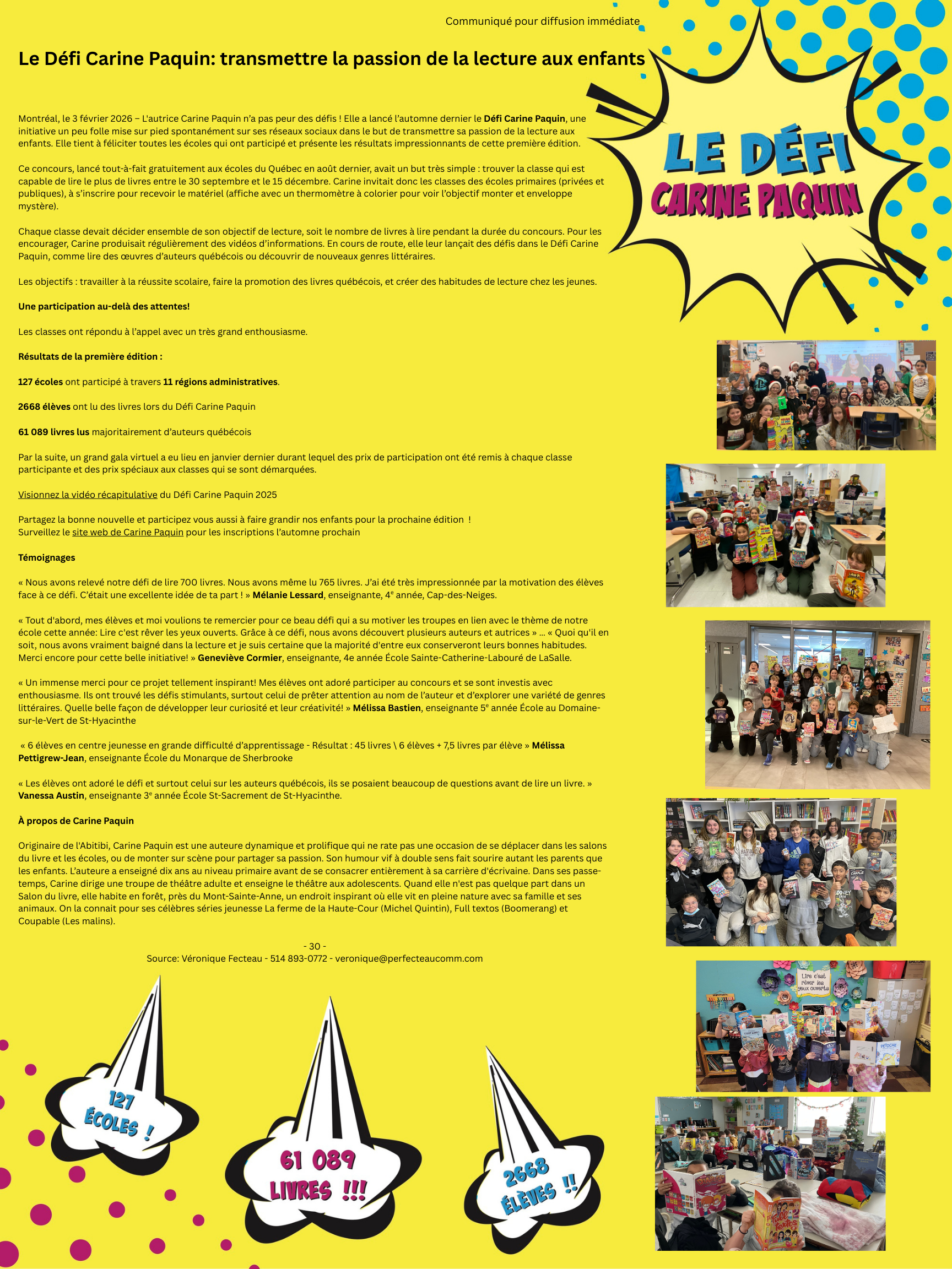Le Défi Carine Paquin: transmettre la passion de la lecture aux enfants